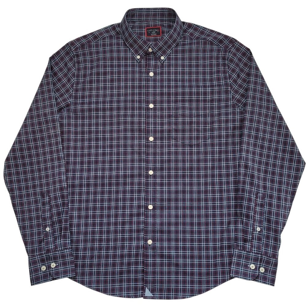 UNTUCKit Martinet Mens Navy Red Blue Plaid Button Down Shirt Slim Fit Large